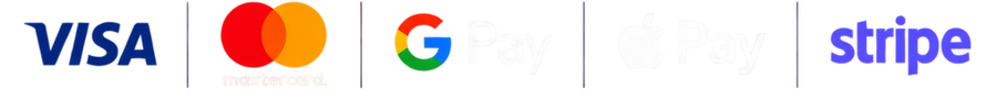 Visa, Mastercard, Google Pay, Apple Pay and Stripe