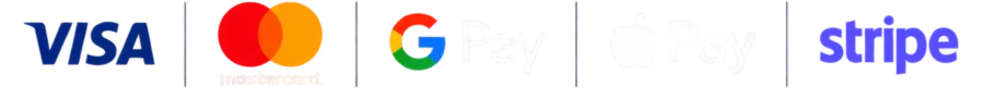 Visa, Mastercard, Google Pay, Apple Pay and Stripe